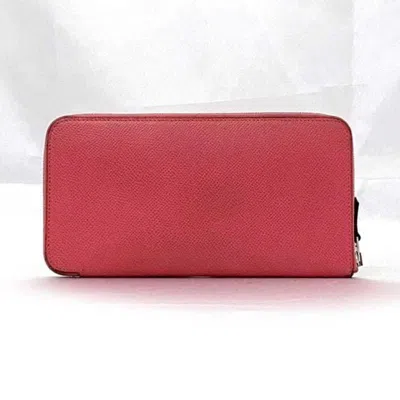 Pre-owned Hermes Pink Rose Azalee Leather Epsom Leather Silk Coin Purse/coin Case ()