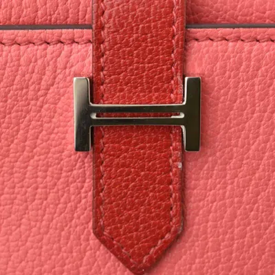 Pre-owned Hermes Rouge Garance Chevre Leather Wallet (tri-fold) ()