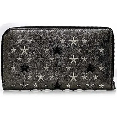 Pre-owned Jimmy Choo Black Silver Gray Leather Long Wallet (bi-fold) ()