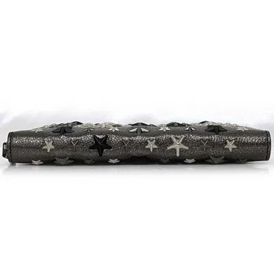 Pre-owned Jimmy Choo Black Silver Gray Leather Long Wallet (bi-fold) ()