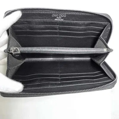 Pre-owned Jimmy Choo Black Silver Gray Leather Long Wallet (bi-fold) ()