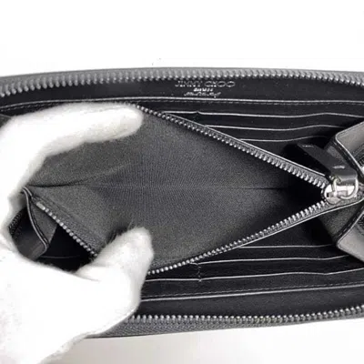 Pre-owned Jimmy Choo Black Silver Gray Leather Long Wallet (bi-fold) ()