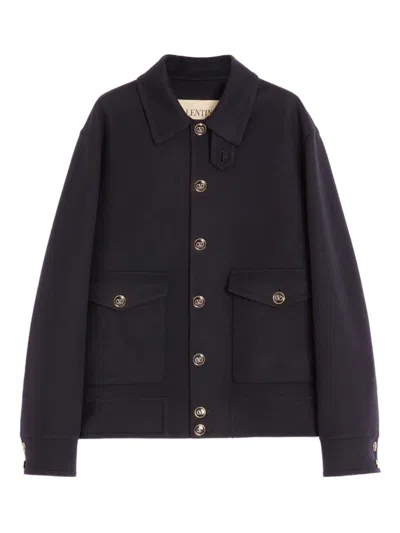 Valentino Knitted Bomber Jacket In Blue