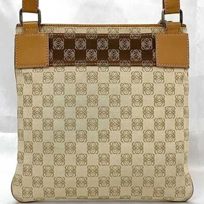 Pre-owned Loewe Beige Orange Canvas Leather Shoulder Bag ()