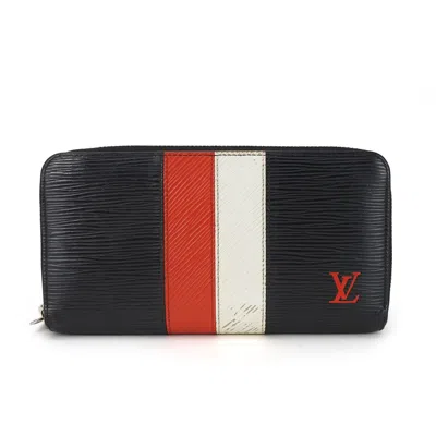 Pre-owned Louis Vuitton Black Red Color White Epi Leather Long Wallet (bi-fold) () In Multi