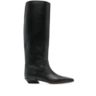 Paris Texas Leather Bettina Boots With Squared Toe In Black