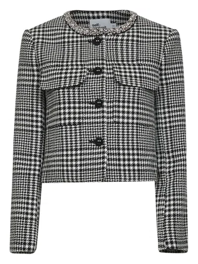 Self-portrait Houndstooth Wool Blend Jacket
