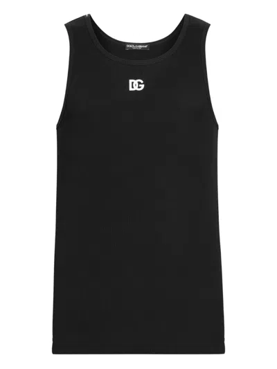 Dolce & Gabbana Ribbed Cotton Tank Top With Round Neckline In Black