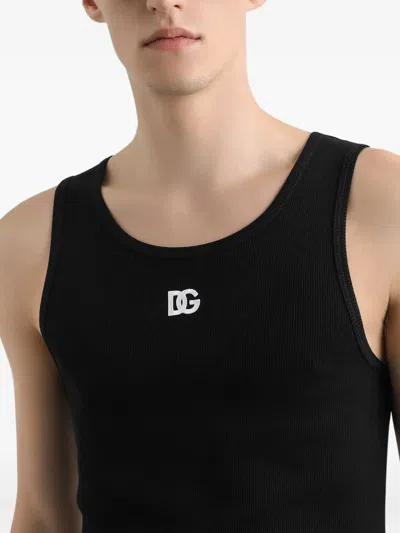 Dolce & Gabbana Ribbed Cotton Tank Top With Round Neckline In Black