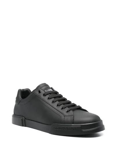 Dolce & Gabbana Portofino Light Black Sneakers With Logo Patch On The Tongue And Tonal Logo Lettering On The Heel In In Black