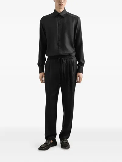 Dolce & Gabbana Pointed Collar Long Sleeves Subtle Pattern In Black