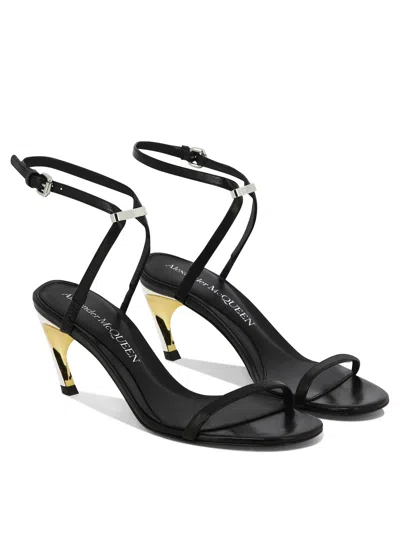 Alexander Mcqueen Armadillo Leather Metallic-heel Sandals In Black