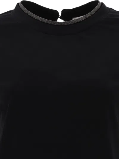 Brunello Cucinelli Short-sleeved T-shirt With Rolled Sleeves And Keyhole Detail In Black