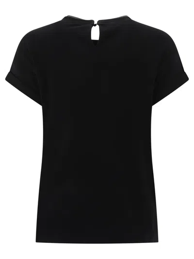 Brunello Cucinelli Short-sleeved T-shirt With Rolled Sleeves And Keyhole Detail In Black