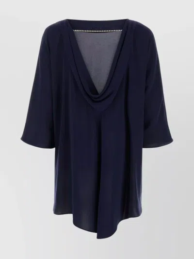 Max Mara Draped Neckline Ferro Blouse With Asymmetric Hem In Blue