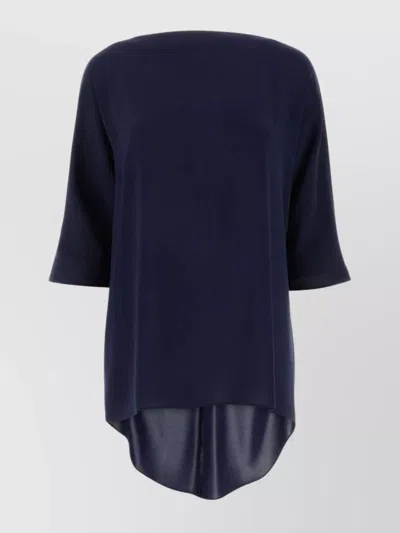 Max Mara Draped Neckline Ferro Blouse With Asymmetric Hem In Blue