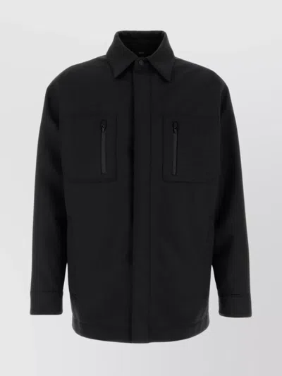Fendi Wool Blend Jacket With Collar And Zip Pockets In Black