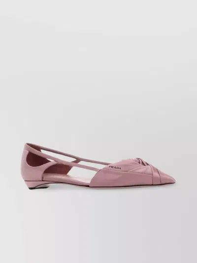 Prada Satin Ballerinas With Cut-out Design And Pointed Toe In Pink