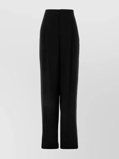 Saint Laurent Silk High Waist Pleated Wide Leg Trousers