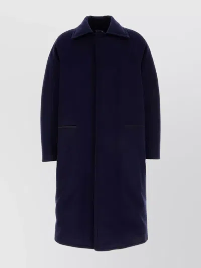 Zegna Wool Coat With Collared Design And Front Pockets In Blue