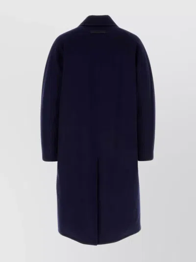 Zegna Wool Coat With Collared Design And Front Pockets In Blue