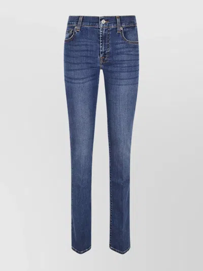 7 For All Mankind Straight-leg Blue Trousers In Soft Cotton Blend In Blue