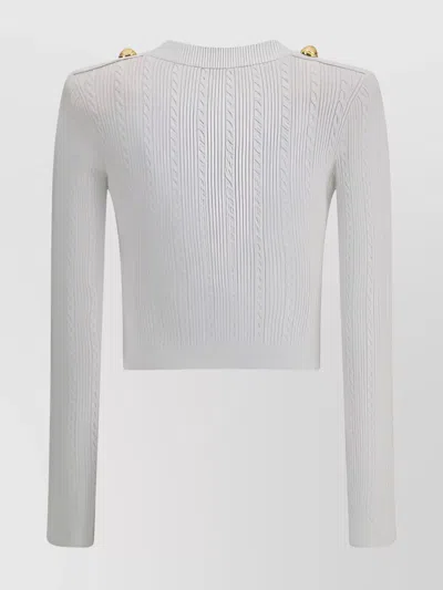 Balmain V-neck Cable Knit Cardigan With Gold-tone Buttons In White