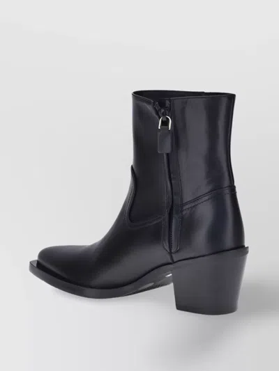 Stuart Weitzman Leather Block Heel Ankle Boots With Pointed Toe In Black