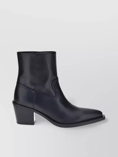 Stuart Weitzman Leather Block Heel Ankle Boots With Pointed Toe In Black
