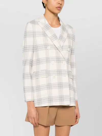 Circolo 1901 Check Pattern Double-breasted Cotton Jacket In White