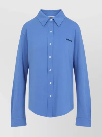 Miu Miu Button-detailed Cotton-poplin Shirt In Blue