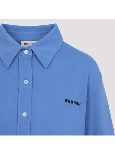 Miu Miu Button-detailed Cotton-poplin Shirt In Blue