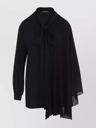 Balenciaga Black Georgette Scarf Blouse In Black
