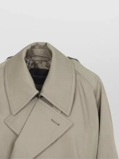 Balenciaga Beige Double-breasted Cotton Trench Coat In Brown