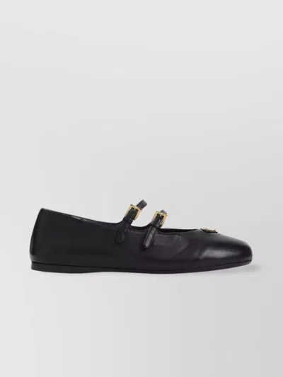 Prada Leather Ballerina Shoes In Black
