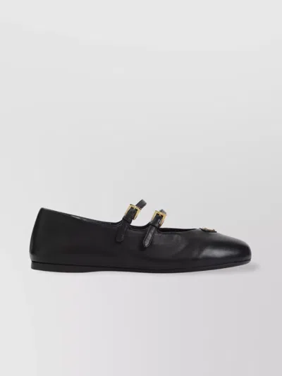 Prada Leather Ballerina Shoes In Black