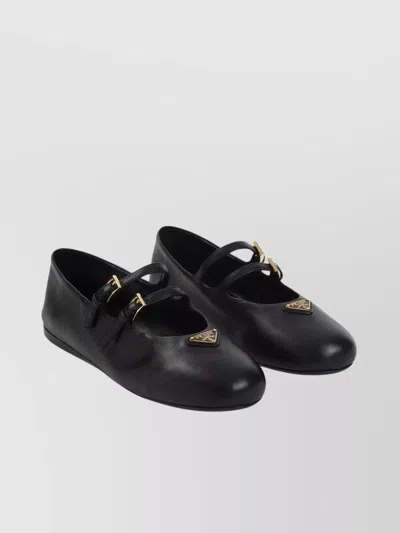 Prada Leather Ballerina Shoes In Black