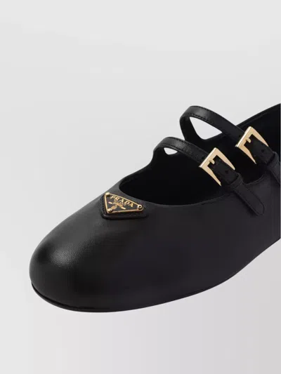 Prada Leather Ballerina Shoes In Black