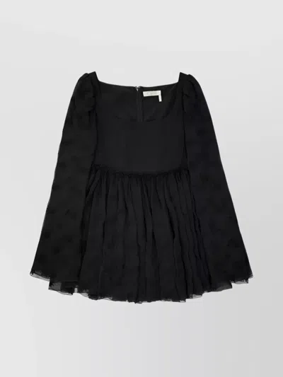 Chloé Square Neckline Flared Sleeves Sheer Overlay Embroidered In Black