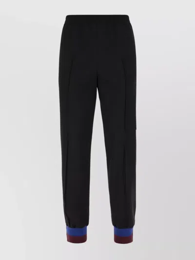 Dries Van Noten Block Design Cuffed Hem Elastic Waistband Trousers In Black