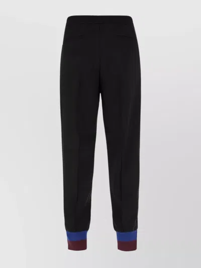 Dries Van Noten Block Design Cuffed Hem Elastic Waistband Trousers In Black