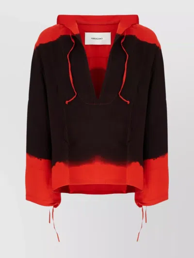Ferragamo Block Drawstring Hood Long Tie-dye Sleeves