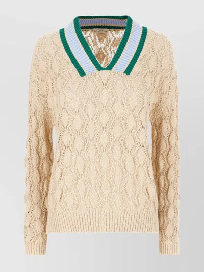 Ballantyne Cable Knit V-neck Sweater In Neutral