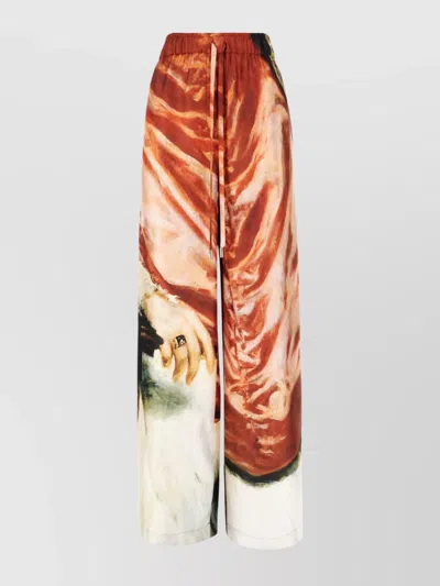 Alexander Mcqueen Silk Pants With Artistic Print And Wide Leg In Multi