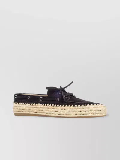 Miu Miu Loafers With Espadrille Sole And Eyelet Detailing In Black