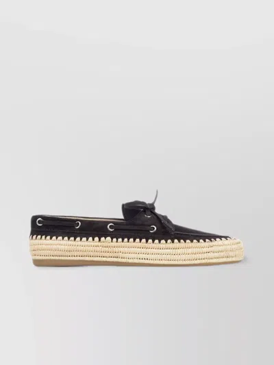 Miu Miu Loafers With Espadrille Sole And Eyelet Detailing In Black
