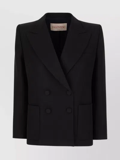 Valentino Wool Blazer With Notched Lapels And Back Vent In Black