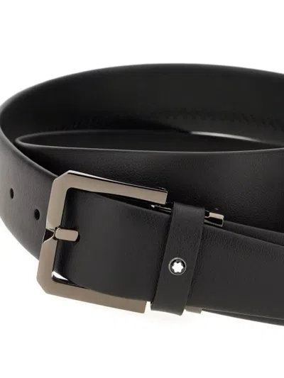 Montblanc Leather Belt With Adjustable Length And Metal Buckle In Black