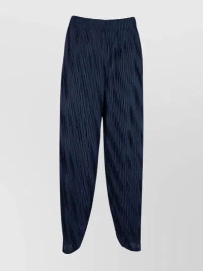 Giorgio Armani Elastic Waistband Relaxed Fit Textured Fabric Trousers In Blue
