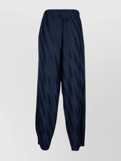 Giorgio Armani Elastic Waistband Relaxed Fit Textured Fabric Trousers In Blue